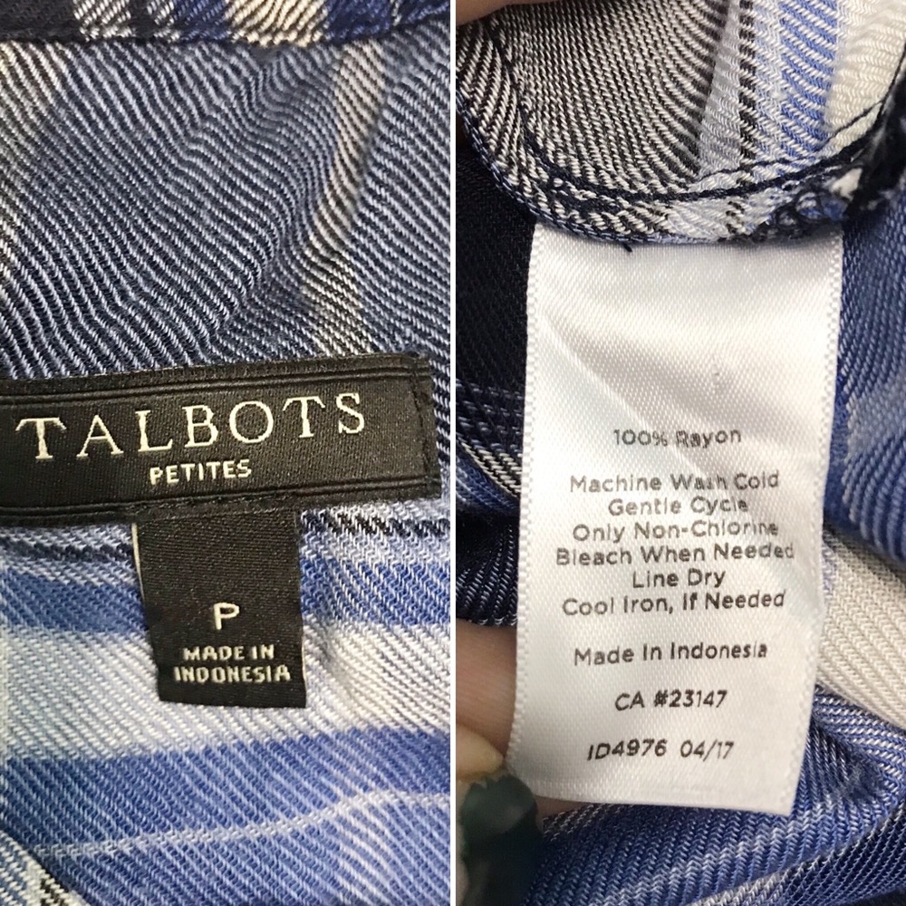 talbots | roxbury blue plaid lace-up blouse petite s - Picture 8 of 8
